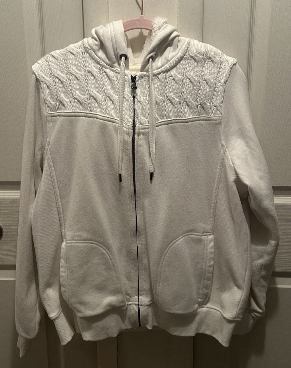 GREEN TEA Women's Fleece Sherpa Jacket Coat Heavy Pockets White Full Zip XL
